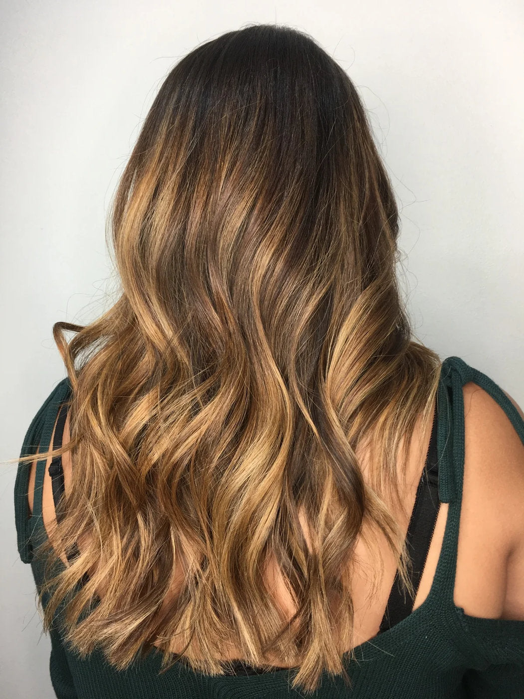 Caramel balayage with soft waves at Hello Beautiful Signature Salon, Missouri City TX